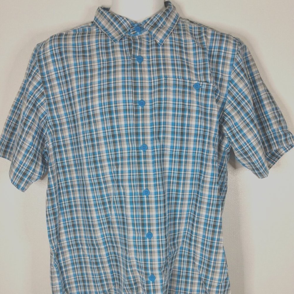 The North Face Shirt Blue Plaid Mens M Short Sleeve Button Up Outdoor Hiking